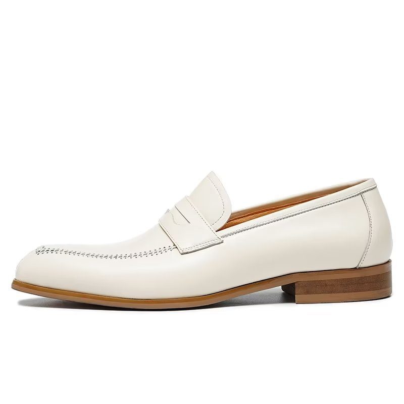 Mænds Formelle Sko Prægede Elegance Slip-on Square Toe Dress - Hvid