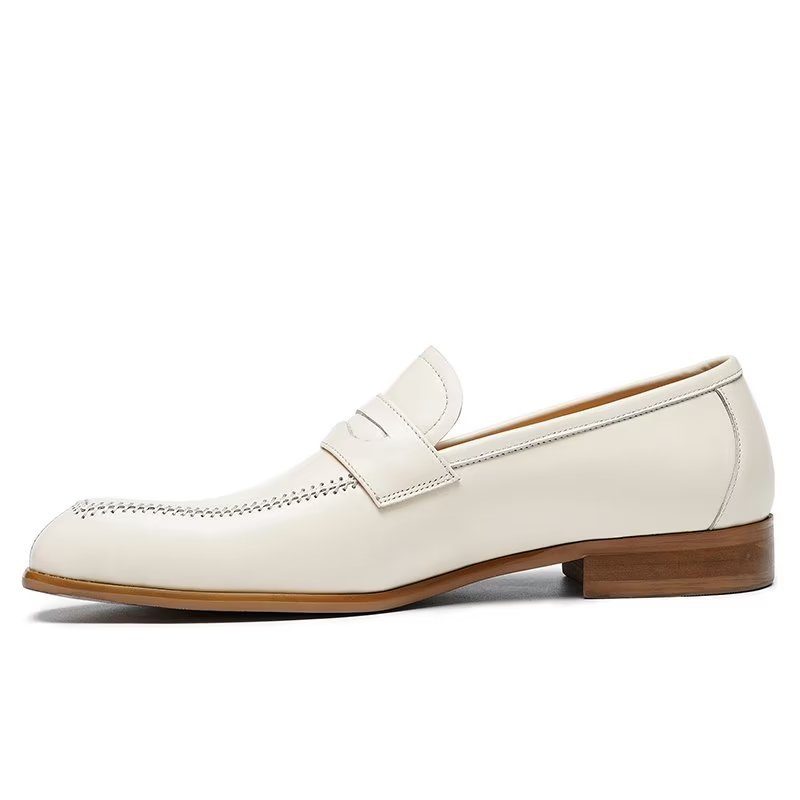 Mænds Formelle Sko Prægede Elegance Slip-on Square Toe Dress - Hvid