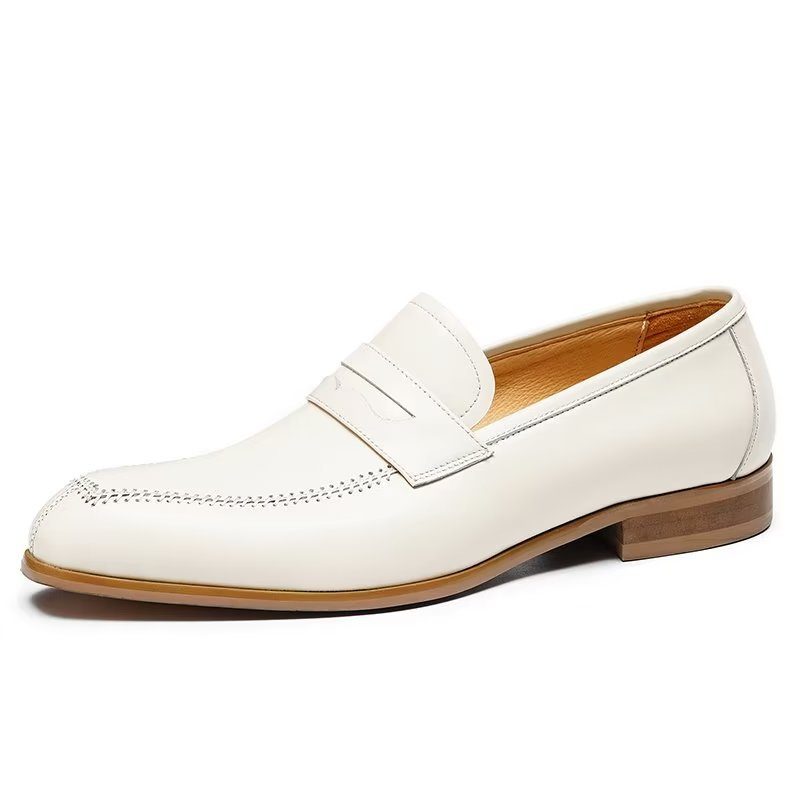 Mænds Formelle Sko Prægede Elegance Slip-on Square Toe Dress - Hvid