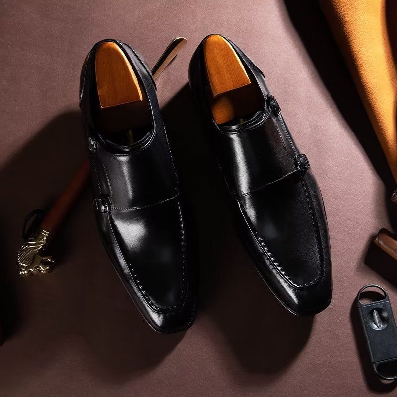 Mænds Formelle Sko Raffineret Kolæder Slip-on Monkstraps - Sort