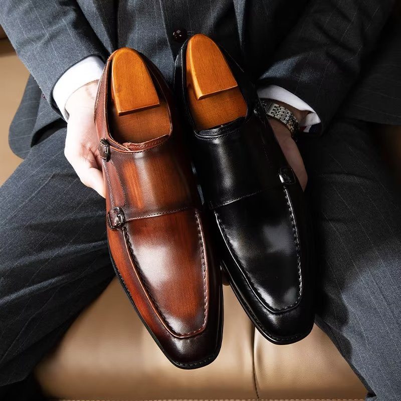 Mænds Formelle Sko Raffineret Kolæder Slip-on Monkstraps - Sort