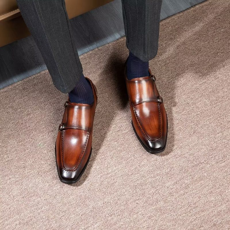 Mænds Formelle Sko Raffineret Kolæder Slip-on Monkstraps - Kaffe