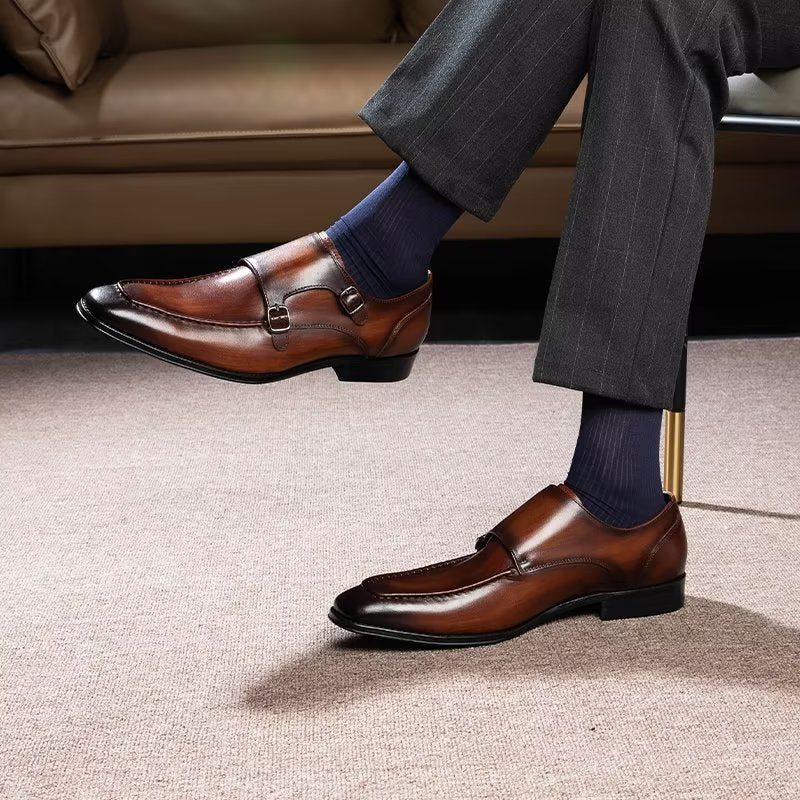 Mænds Formelle Sko Raffineret Kolæder Slip-on Monkstraps - Kaffe