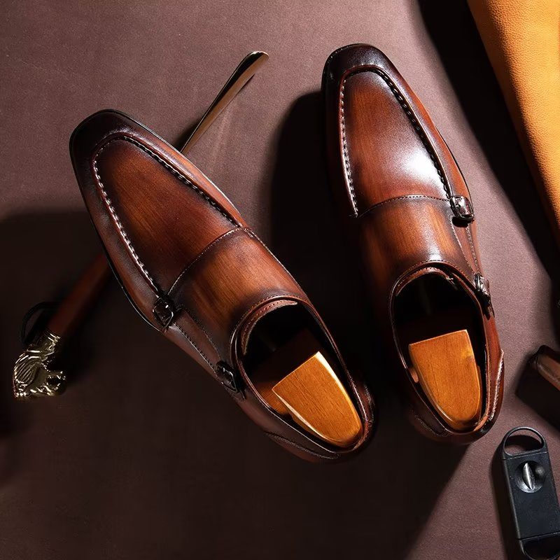 Mænds Formelle Sko Raffineret Kolæder Slip-on Monkstraps - Kaffe