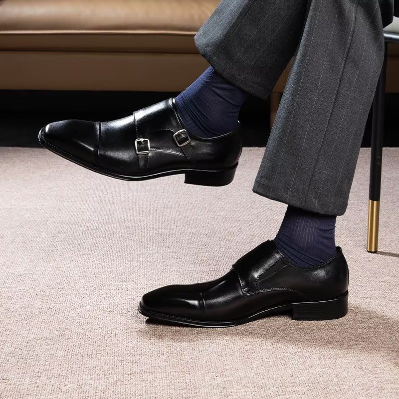 Mænds Formelle Sko Slip-on Monkstraps I Raffineret Læder - Sort