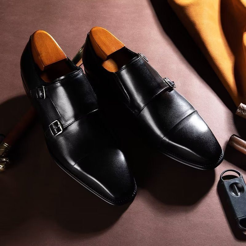 Mænds Formelle Sko Slip-on Monkstraps I Raffineret Læder - Sort