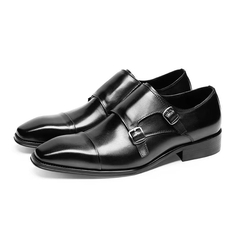 Mænds Formelle Sko Slip-on Monkstraps I Raffineret Læder - Sort