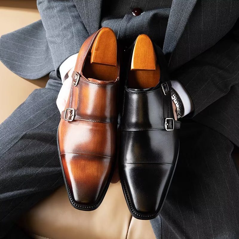 Mænds Formelle Sko Slip-on Monkstraps I Raffineret Læder - Sort