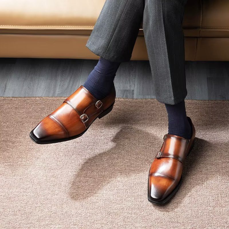 Mænds Formelle Sko Slip-on Monkstraps I Raffineret Læder - Kaffe