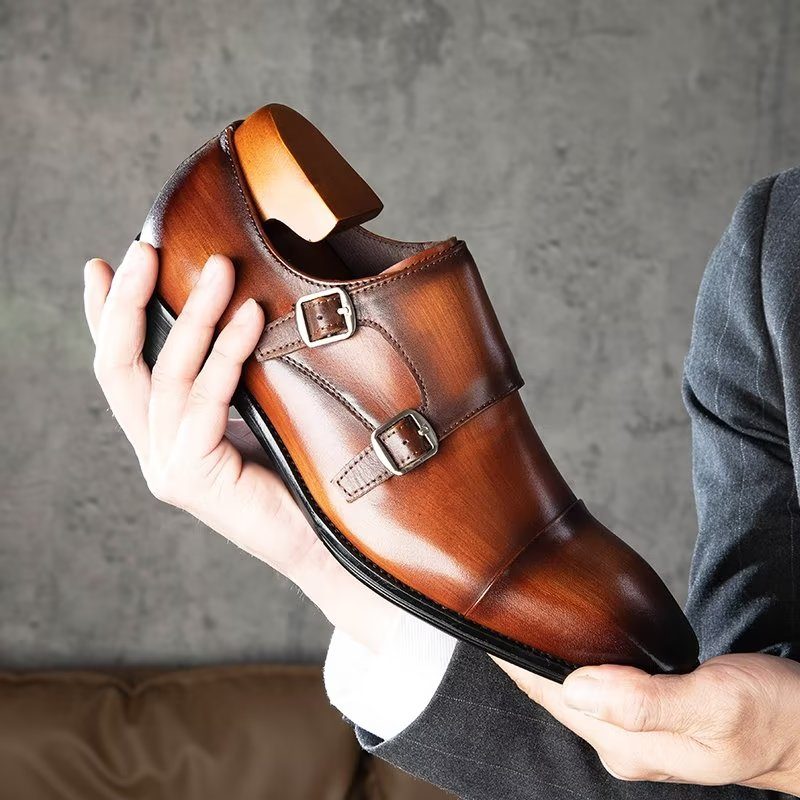 Mænds Formelle Sko Slip-on Monkstraps I Raffineret Læder - Kaffe