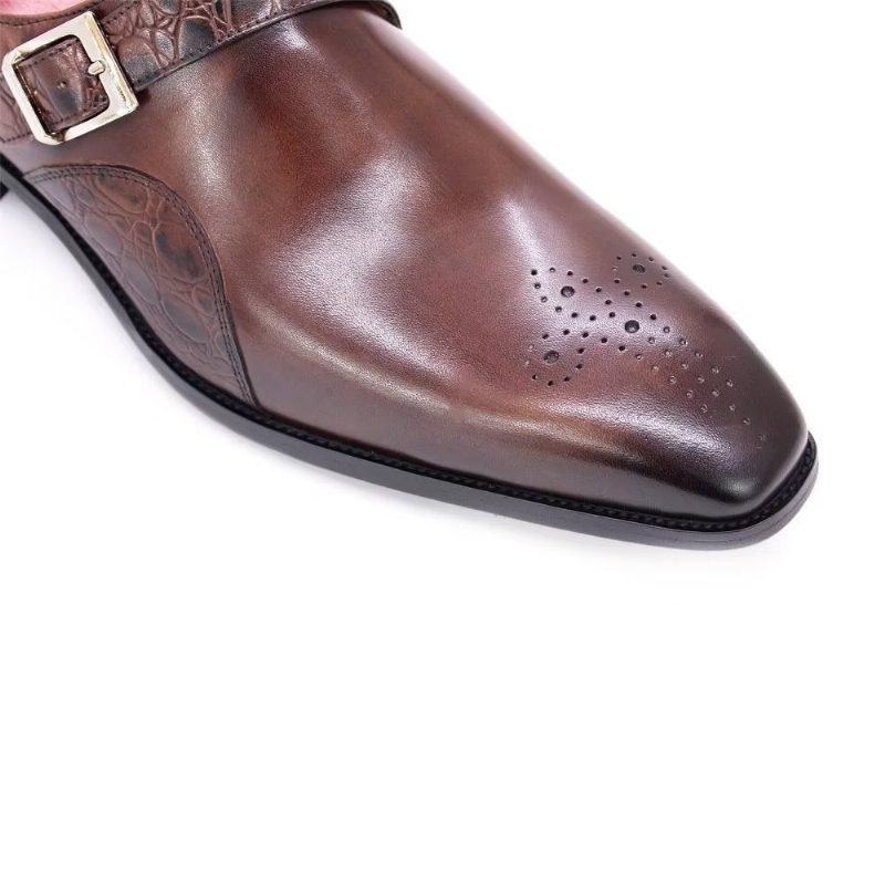 Mænds Formelle Sko Udsøgte Croc-prægede Monkstraps Dress - Kaffe