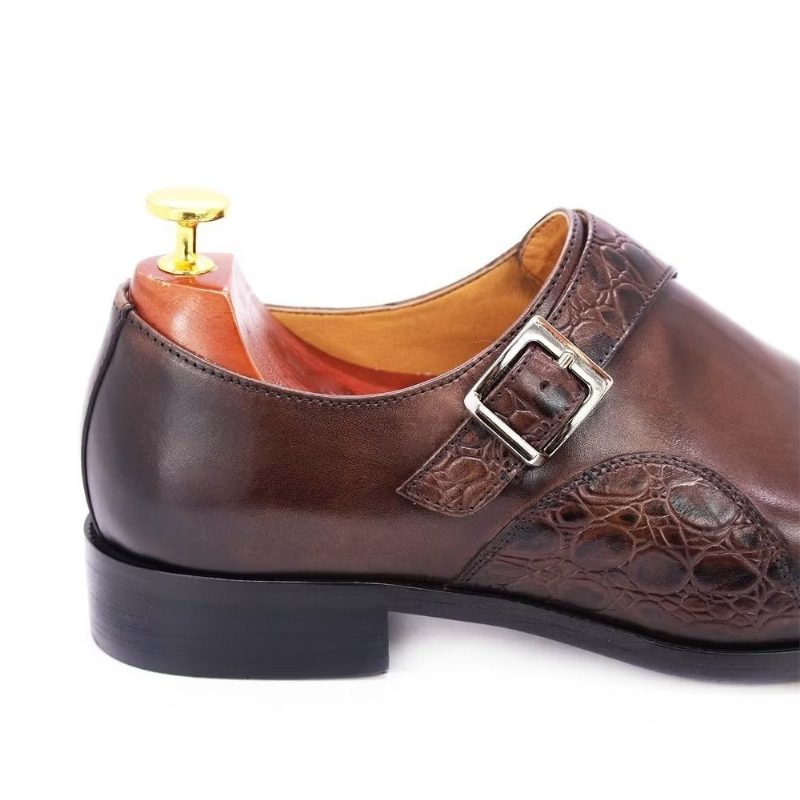 Mænds Formelle Sko Udsøgte Croc-prægede Monkstraps Dress - Kaffe