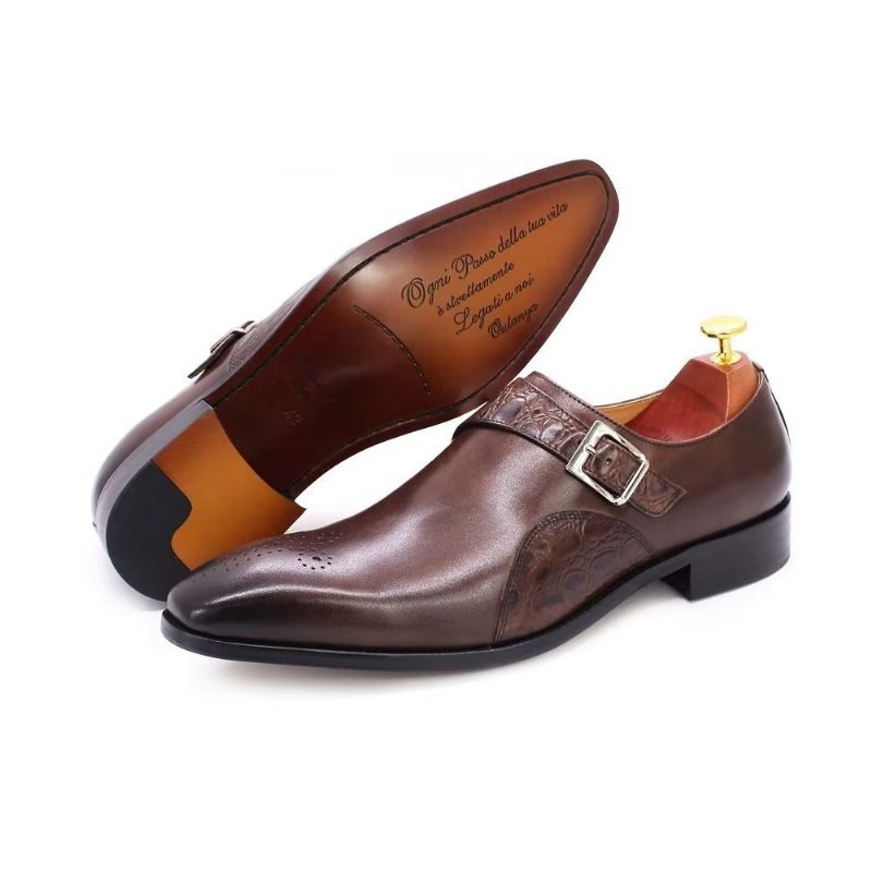 Mænds Formelle Sko Udsøgte Croc-prægede Monkstraps Dress - Kaffe