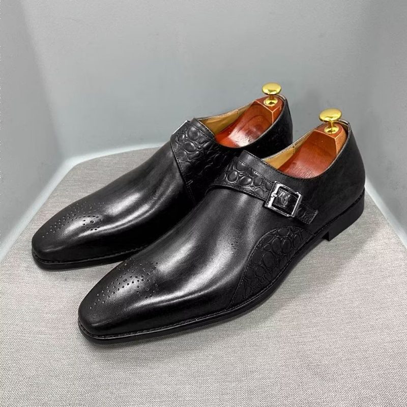 Mænds Formelle Sko Udsøgte Croc-prægede Monkstraps Dress - Sort