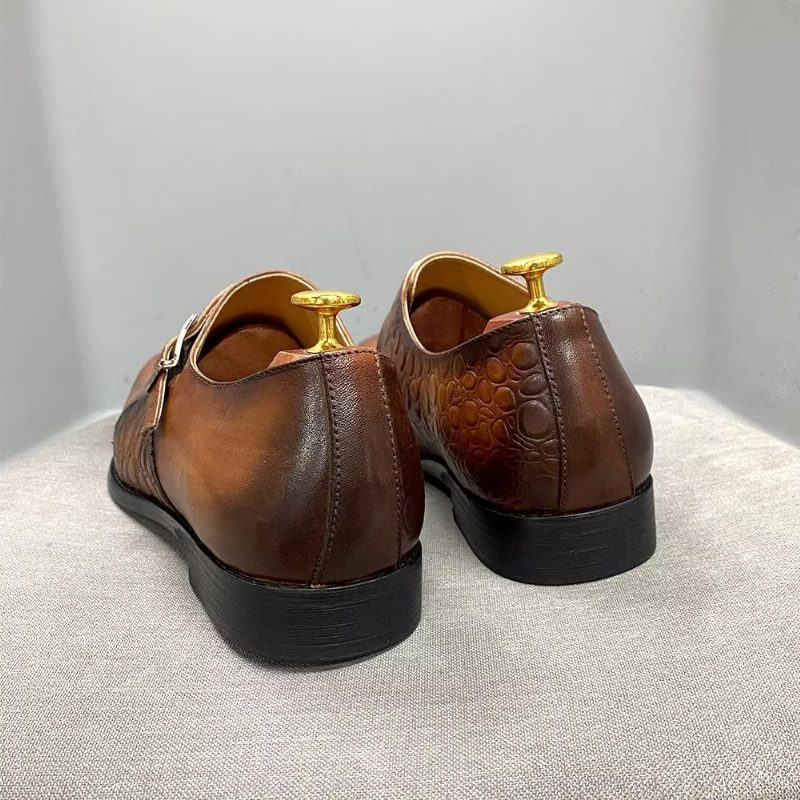 Mænds Formelle Sko Udsøgte Croc-prægede Monkstraps Dress - Brun