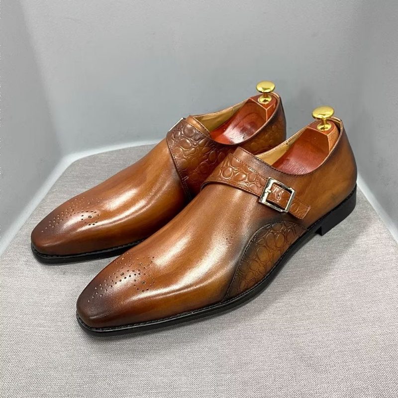 Mænds Formelle Sko Udsøgte Croc-prægede Monkstraps Dress - Brun