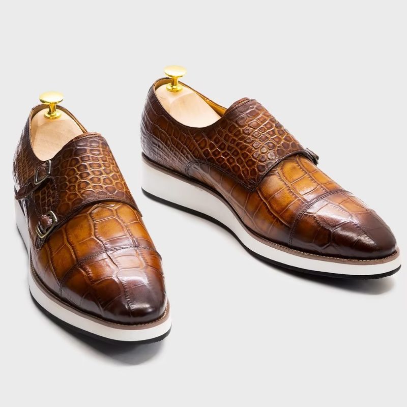 Mænds Formelle Sko Udsøgte Crocodile Texture Monkstraps - Kaffe