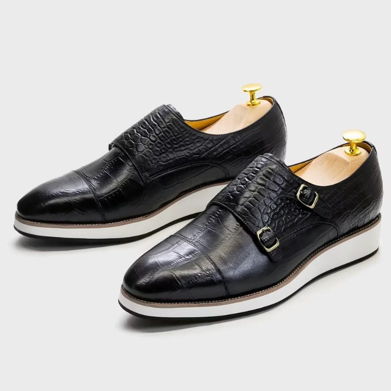 Mænds Formelle Sko Udsøgte Crocodile Texture Monkstraps - Sort