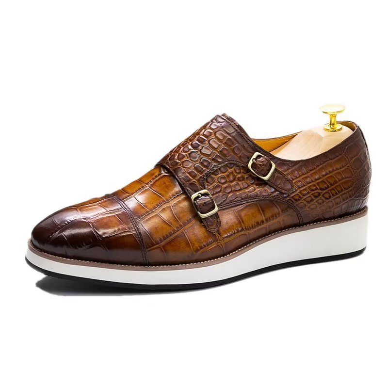 Mænds Formelle Sko Udsøgte Crocodile Texture Monkstraps - Kaffe