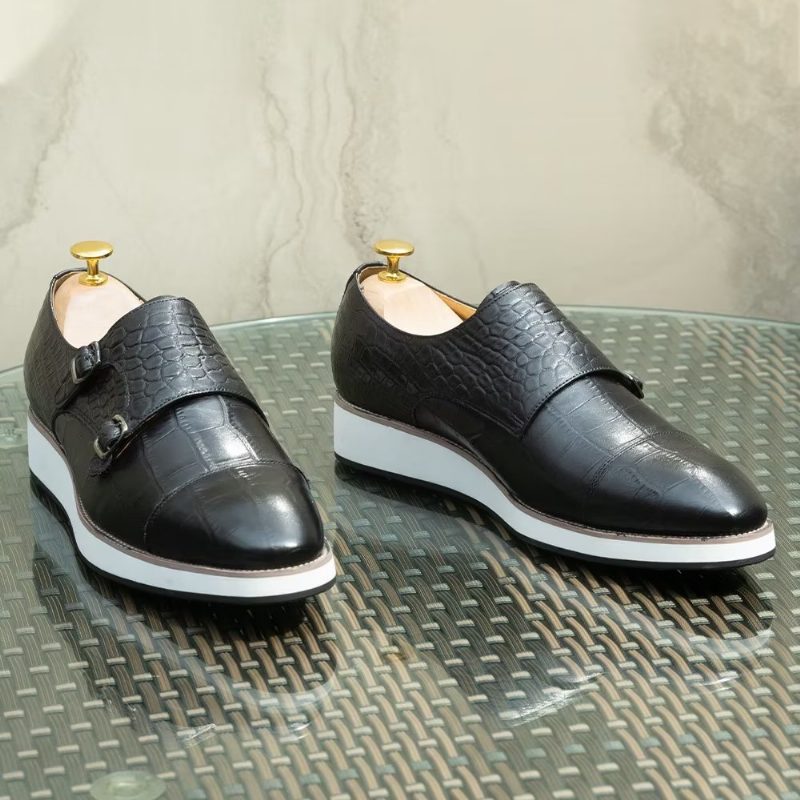 Mænds Formelle Sko Udsøgte Crocodile Texture Monkstraps - Sort