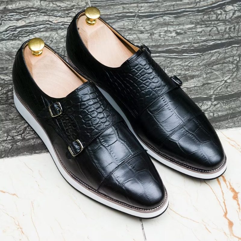 Mænds Formelle Sko Udsøgte Crocodile Texture Monkstraps - Sort