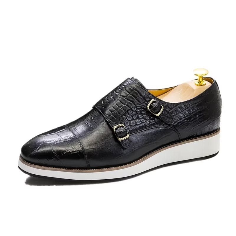 Mænds Formelle Sko Udsøgte Crocodile Texture Monkstraps - Sort