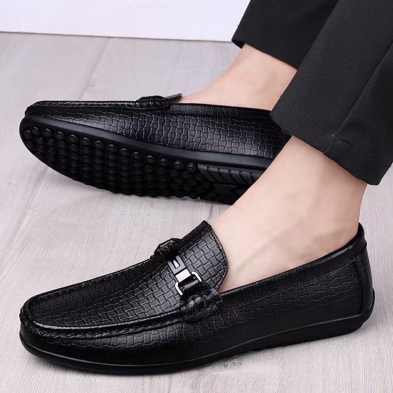 Mænds Fritidssko Chic Pu Slip-on Mokkasiner Med Metallisk Stil - Sort