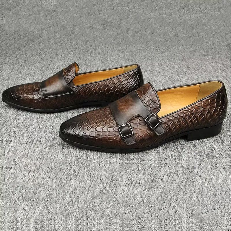 Mænds Fritidssko Croc-mønster Elegante Slip On Loafers - Kaffe