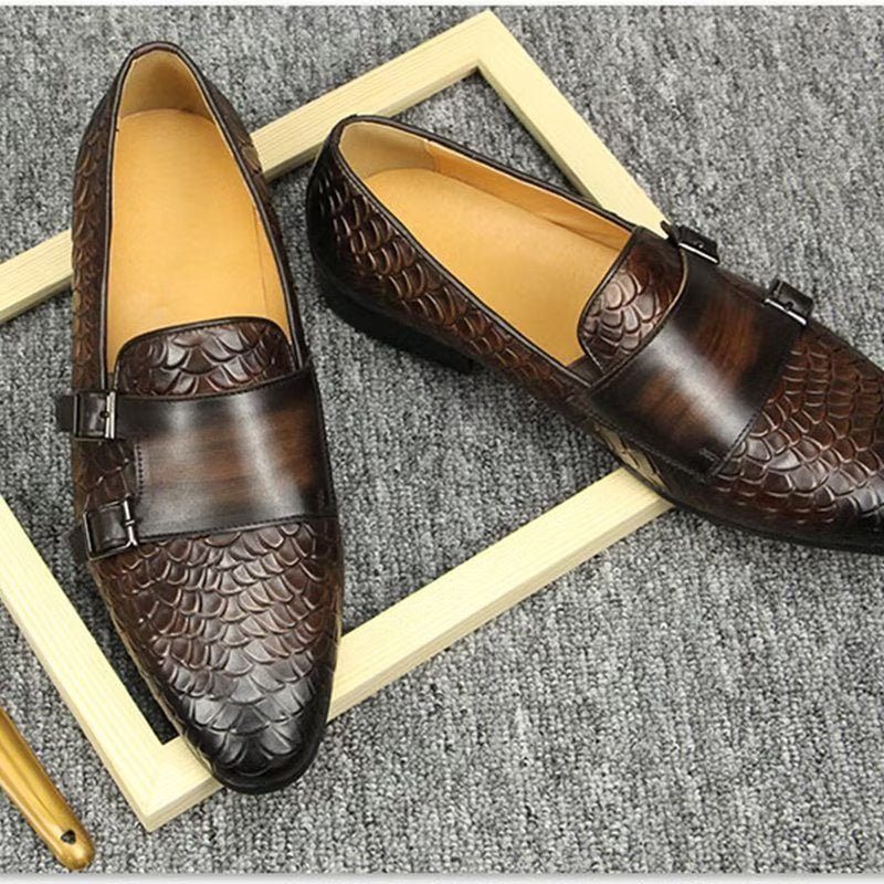 Mænds Fritidssko Croc-mønster Elegante Slip On Loafers - Kaffe