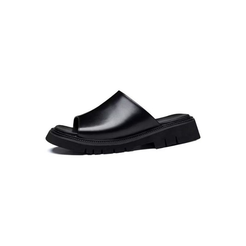 Mænds Fritidssko Elegante Læderplatforme Business-sandaler - Peep Toe - Sort