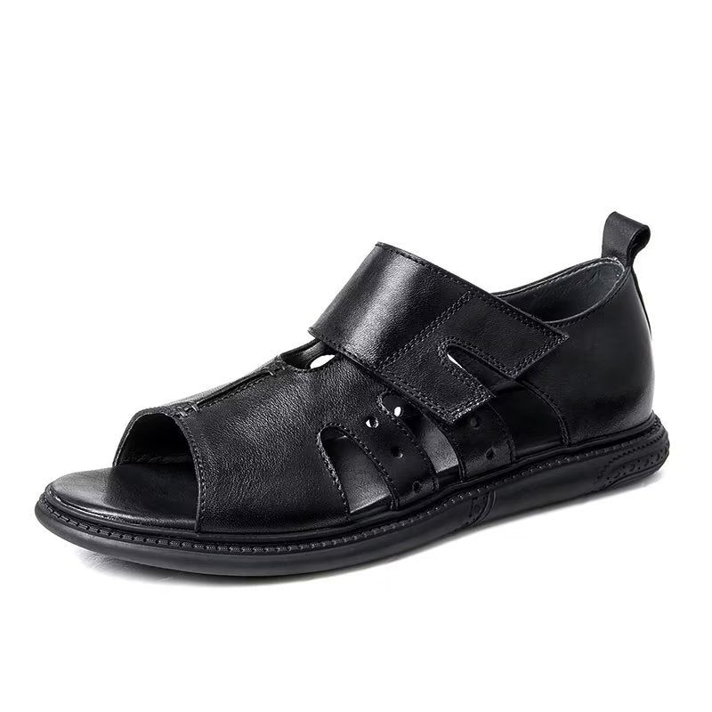 Mænds Fritidssko Elegante Peep Toe Velcro-sandaler - Sort