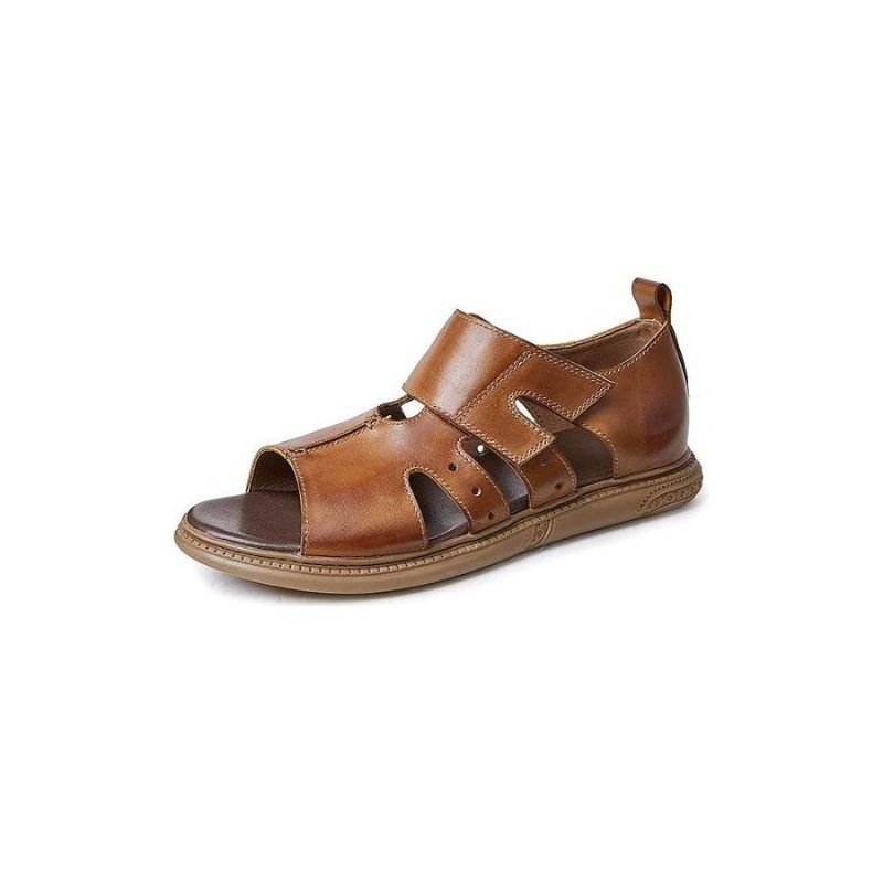 Mænds Fritidssko Elegante Peep Toe Velcro-sandaler - Kaffe