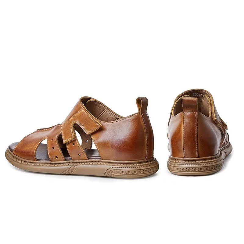 Mænds Fritidssko Elegante Peep Toe Velcro-sandaler - Kaffe