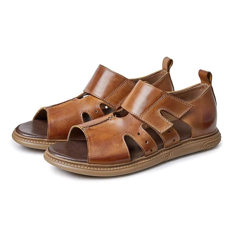 Mænds Fritidssko Elegante Peep Toe Velcro-sandaler - Kaffe