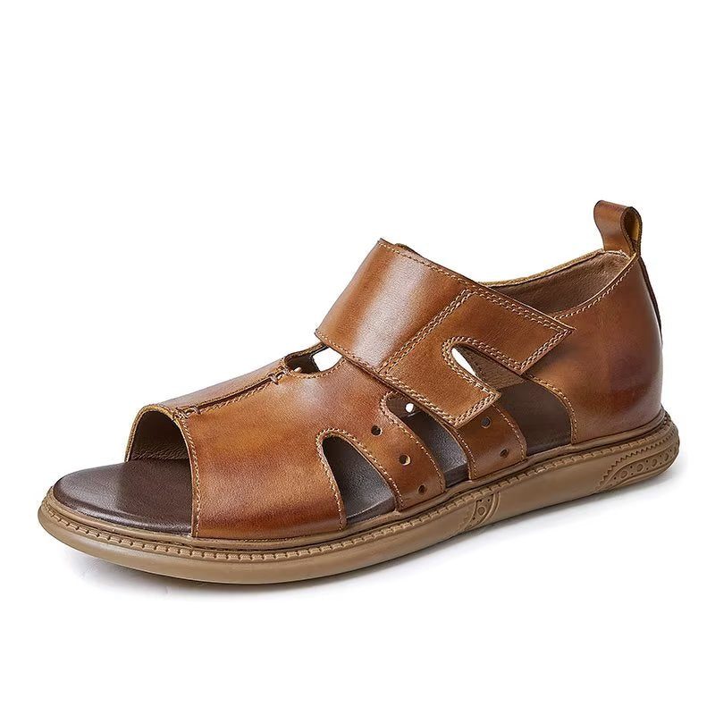 Mænds Fritidssko Elegante Peep Toe Velcro-sandaler - Kaffe