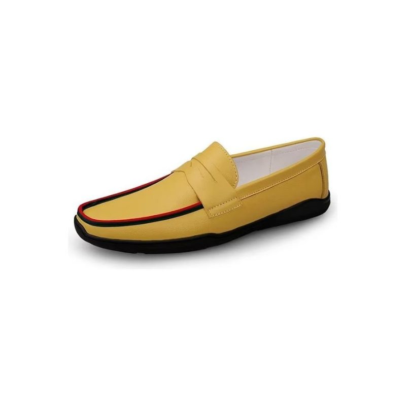 Mænds Fritidssko Elegante Pu Slip-on Loafers Med Metalmode - Gul