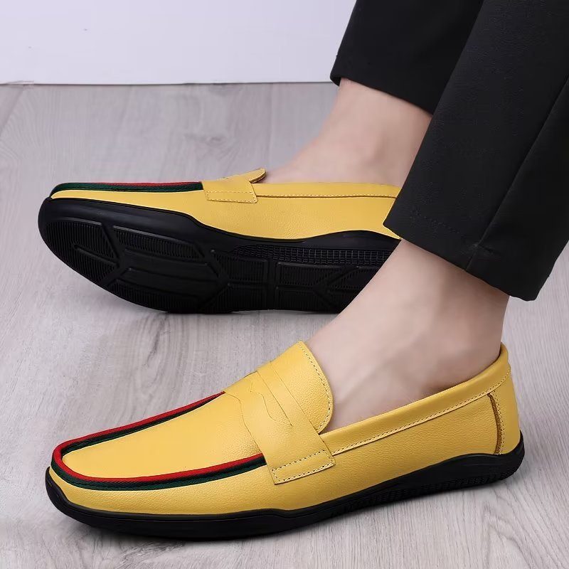 Mænds Fritidssko Elegante Pu Slip-on Loafers Med Metalmode - Gul