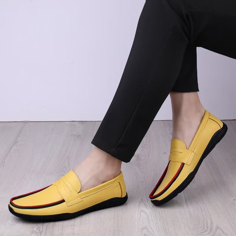 Mænds Fritidssko Elegante Pu Slip-on Loafers Med Metalmode - Gul