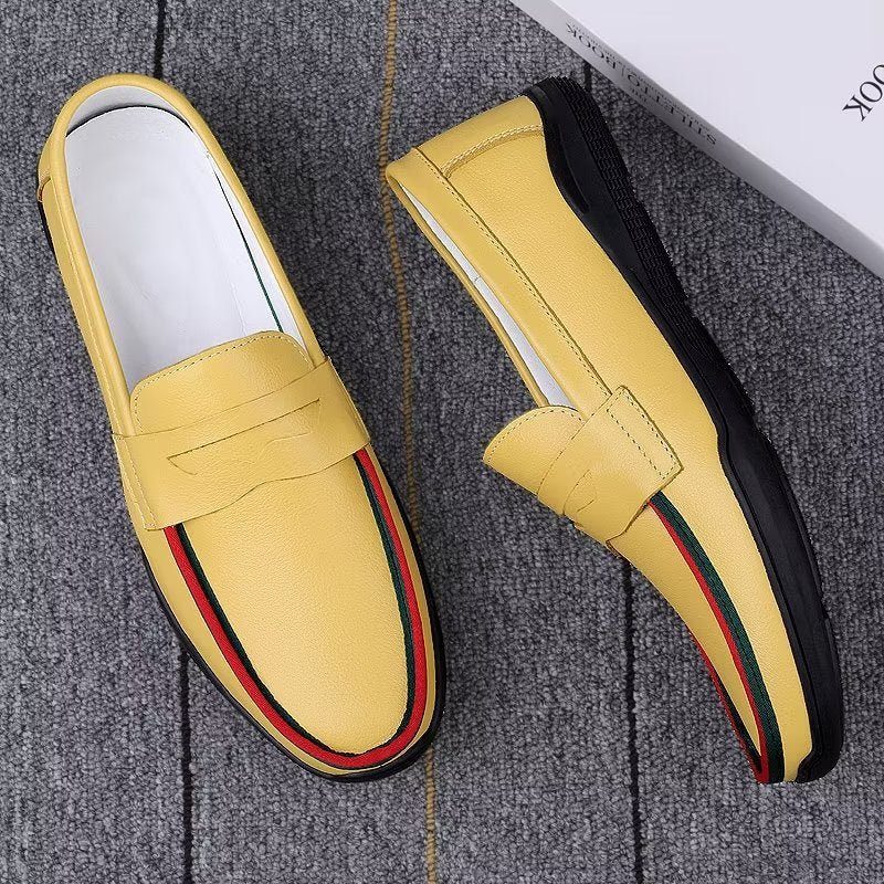 Mænds Fritidssko Elegante Pu Slip-on Loafers Med Metalmode - Gul