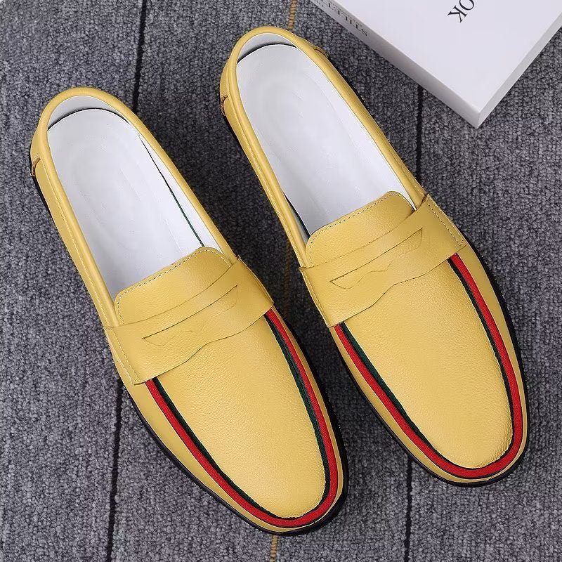 Mænds Fritidssko Elegante Pu Slip-on Loafers Med Metalmode - Gul