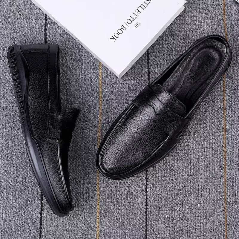 Mænds Fritidssko Elegante Pu Slip-on Loafers Med Metalmode - Sort