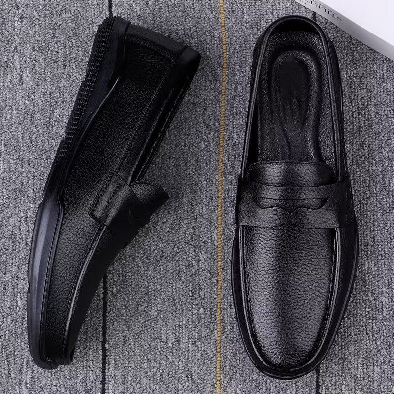 Mænds Fritidssko Elegante Pu Slip-on Loafers Med Metalmode - Sort