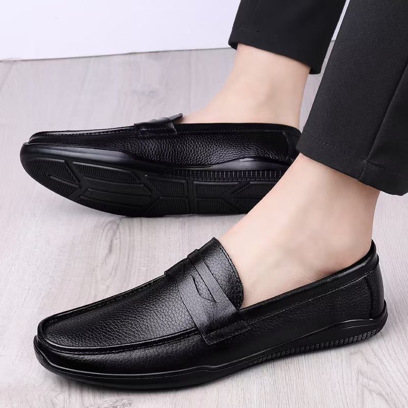 Mænds Fritidssko Elegante Pu Slip-on Loafers Med Metalmode - Sort