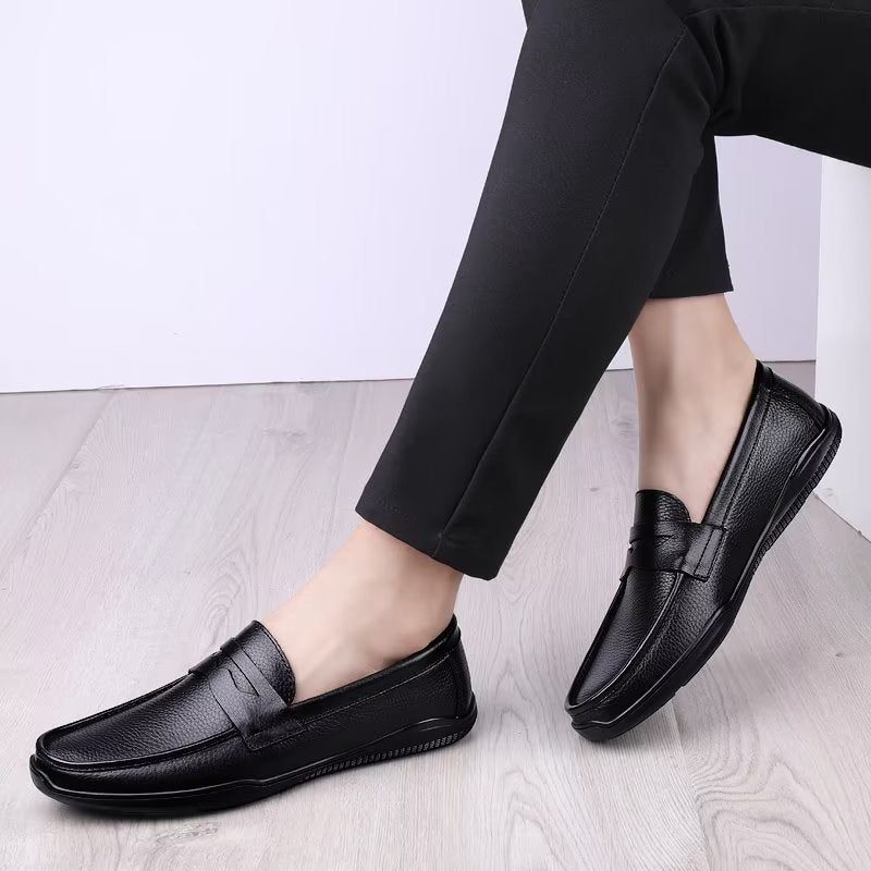 Mænds Fritidssko Elegante Pu Slip-on Loafers Med Metalmode - Sort