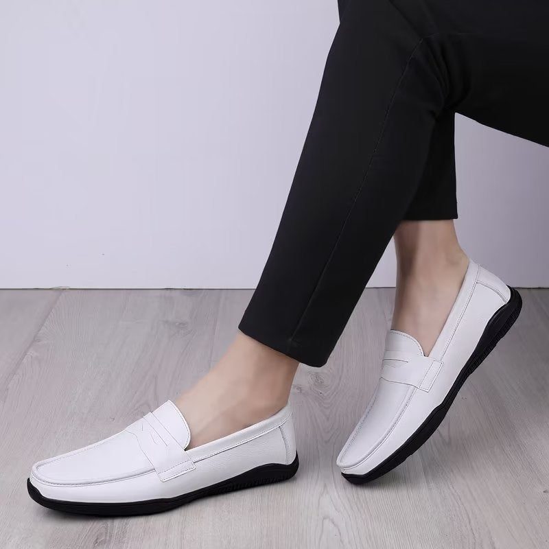 Mænds Fritidssko Elegante Pu Slip-on Loafers Med Metalmode - Hvidt Hul