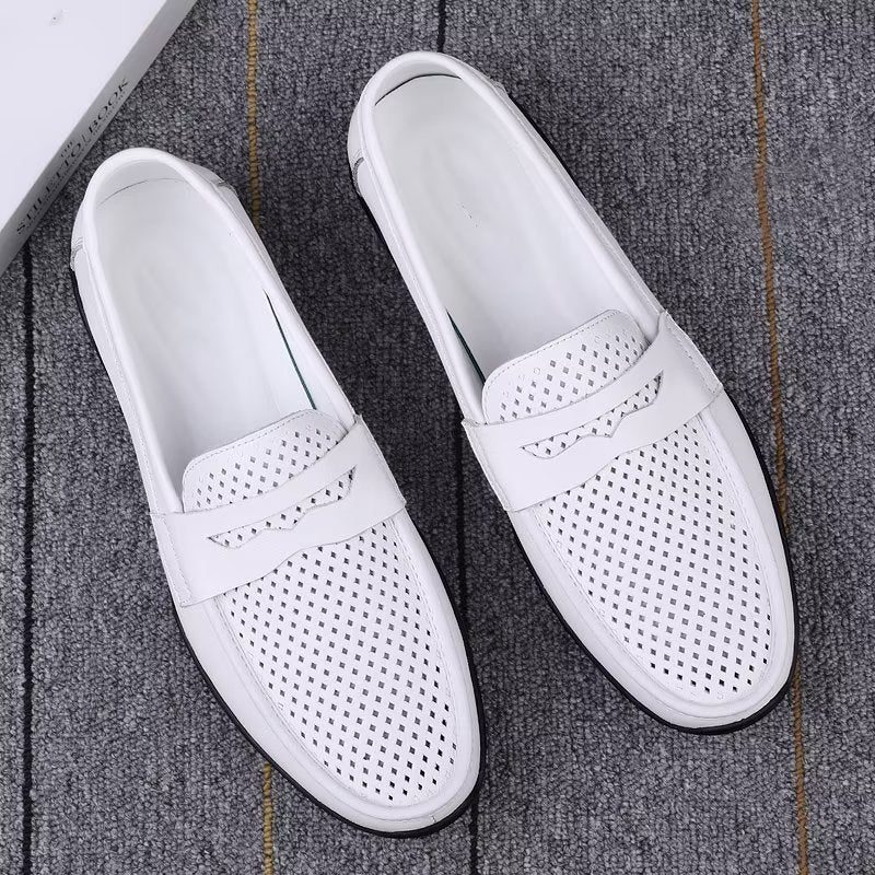 Mænds Fritidssko Elegante Pu Slip-on Loafers Med Metalmode - Hvidt Hul