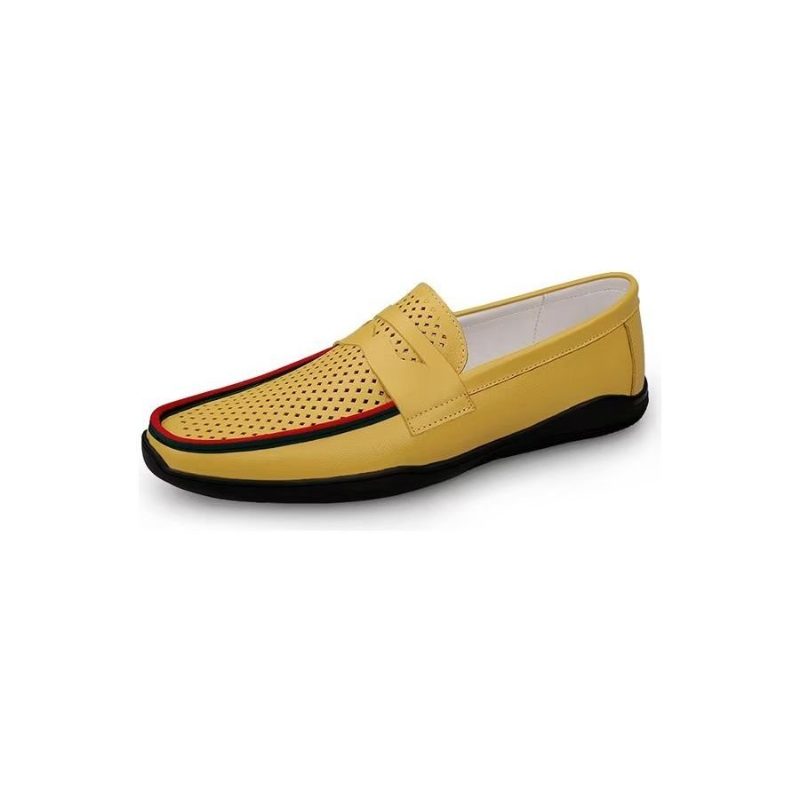 Mænds Fritidssko Elegante Pu Slip-on Loafers Med Metalmode - Gult Hul