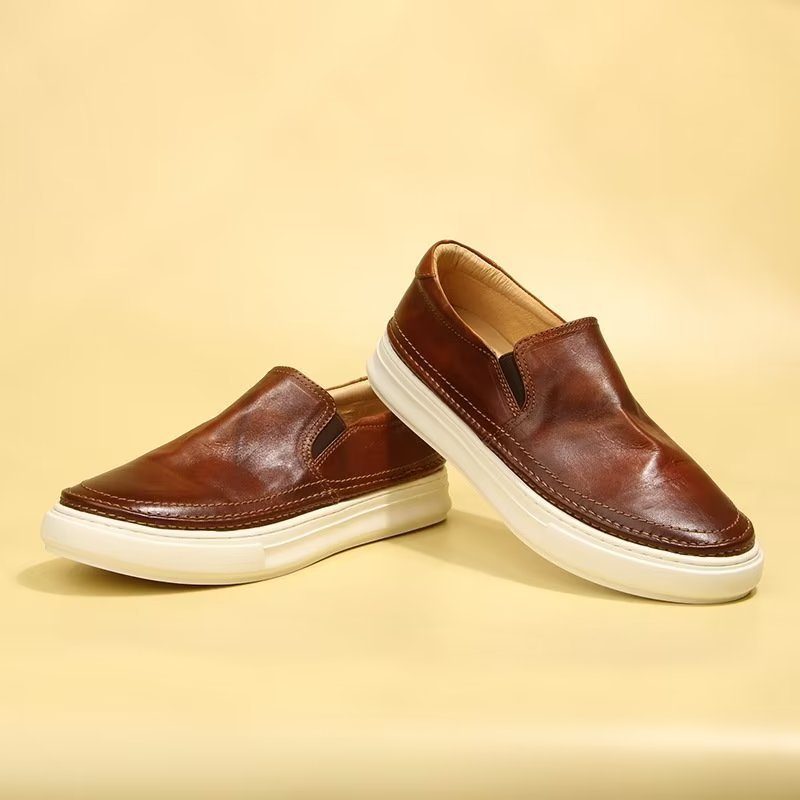 Mænds Fritidssko Elegante Slip On High End Sneakers I Læder - Brun