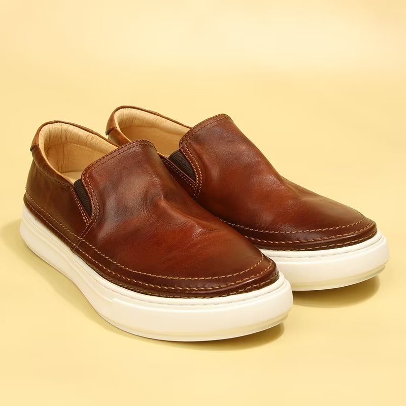 Mænds Fritidssko Elegante Slip On High End Sneakers I Læder - Brun