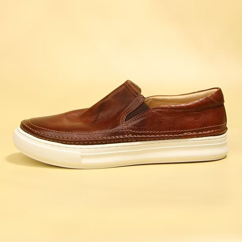 Mænds Fritidssko Elegante Slip On High End Sneakers I Læder - Brun